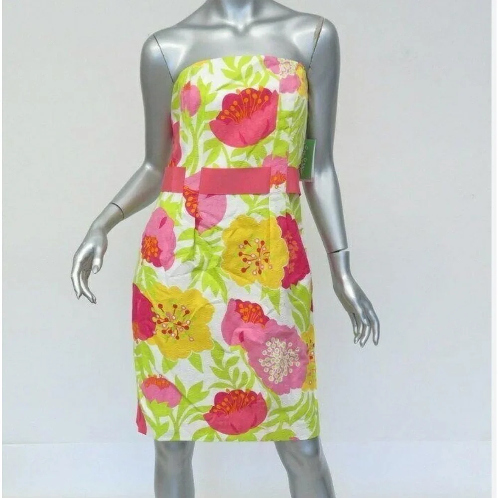 LILLY PULITZER DRESS VANESSA FLORAL PRINTED JACQUARD SIZE 2 STRAPLESS DRESS - Picture 1 of 10